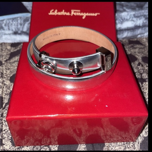 Salvatore Ferragamo Jewelry - Salvatore Ferragamo Metallic Silver Tone Double Wrap bracelet Retails $230